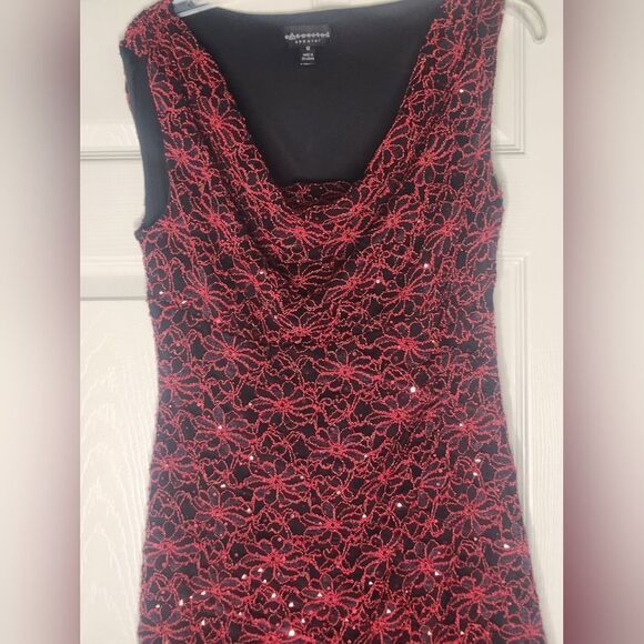 Connected Apparel 12 Black Red Charleston SequinBead EveningCocktail Women Dress - Picture 3 of 12